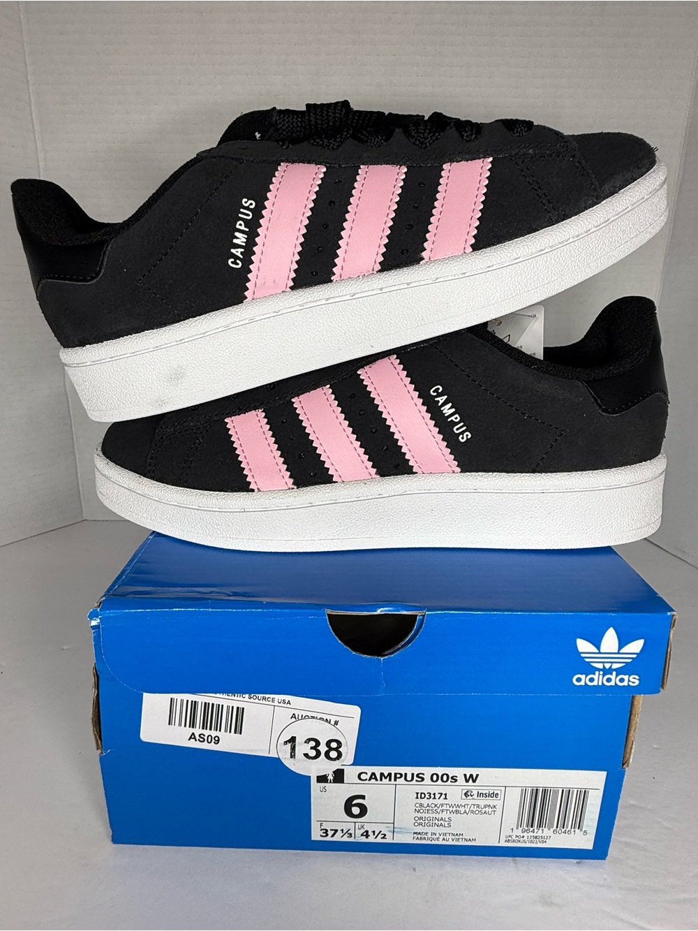 adidas Campus Black Sneakers with Pink Stripes and White Sole